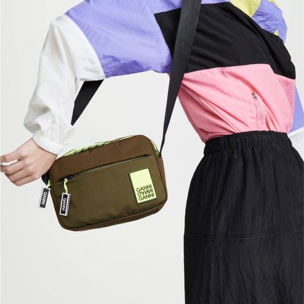 Ganni nylon green and neon bag